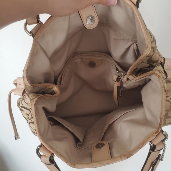 COACH F28501 Signature PINK Drawstring Satchel Classic Brown Tote Purse USED - Picture 11 of 17